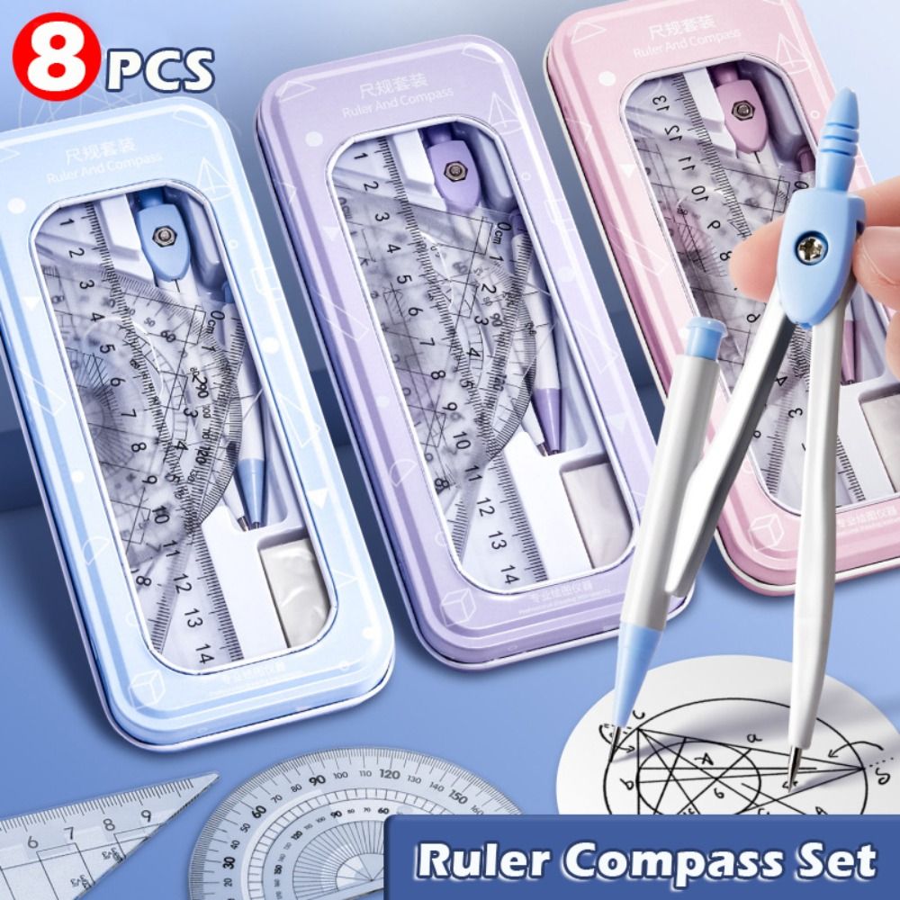 Ruler Set Transparent - 8 stks/set Plastic Liniaal Kompassen Set