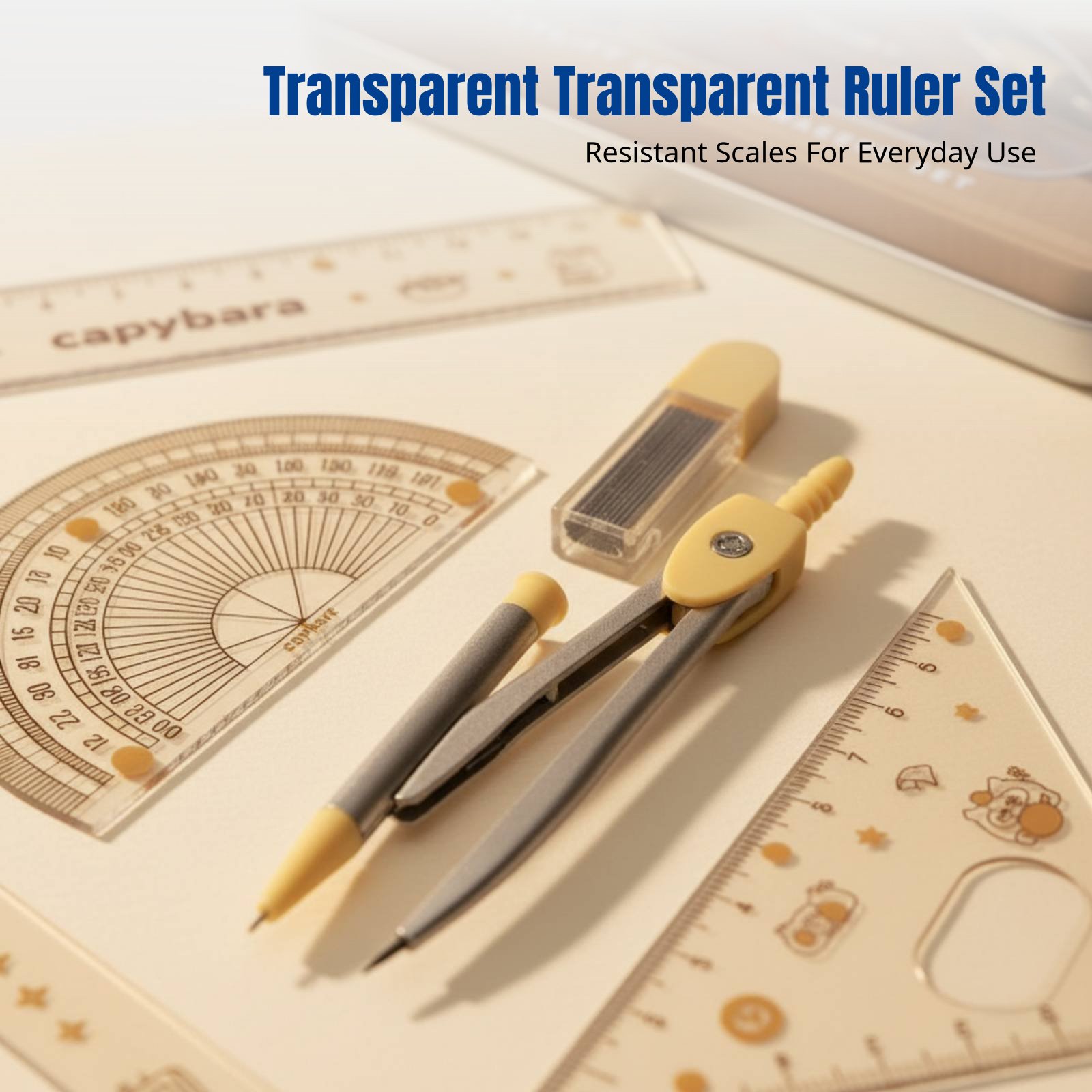 Ruler Set Transparent - Liniaalset voor studenten, cartoonthema, transparant, voor
